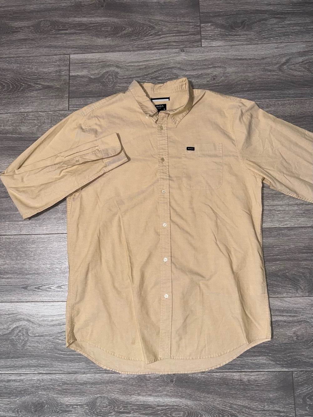RVCA Beige Button-Down Long Sleeve Shirt